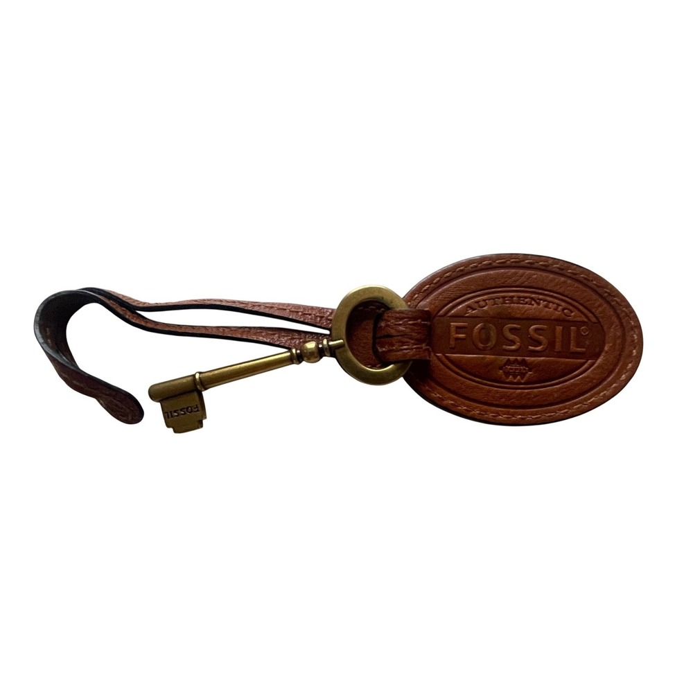 Fossil Bag Charm Women OS Brown Leather Brass Key Vintage Handbag Accessory